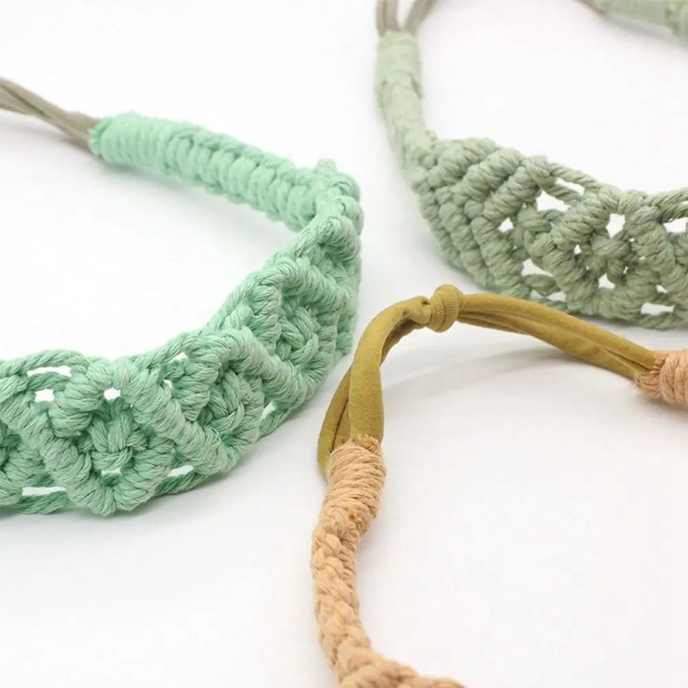 Braided Rope Headwrap Small Daisy Elastic Hair Band Turban Women Hair Scarf Crochet Bandana Macrame Hair Band Bohemian Headband