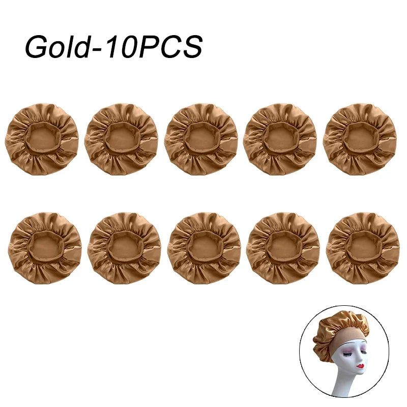 New Women's Satin Solid Wide-brimmed Sleeping Hat Unisex Head Wrap Elastic Band Cap Hair Care Bonnet Night Hat bonnet de nuit