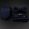 Hot Sale Red Blue Tie Set Polyester Slim Striped Necktie Bowtie Cufflink Brooch For Groom Suit Wedding Cravat Shirt Accessory