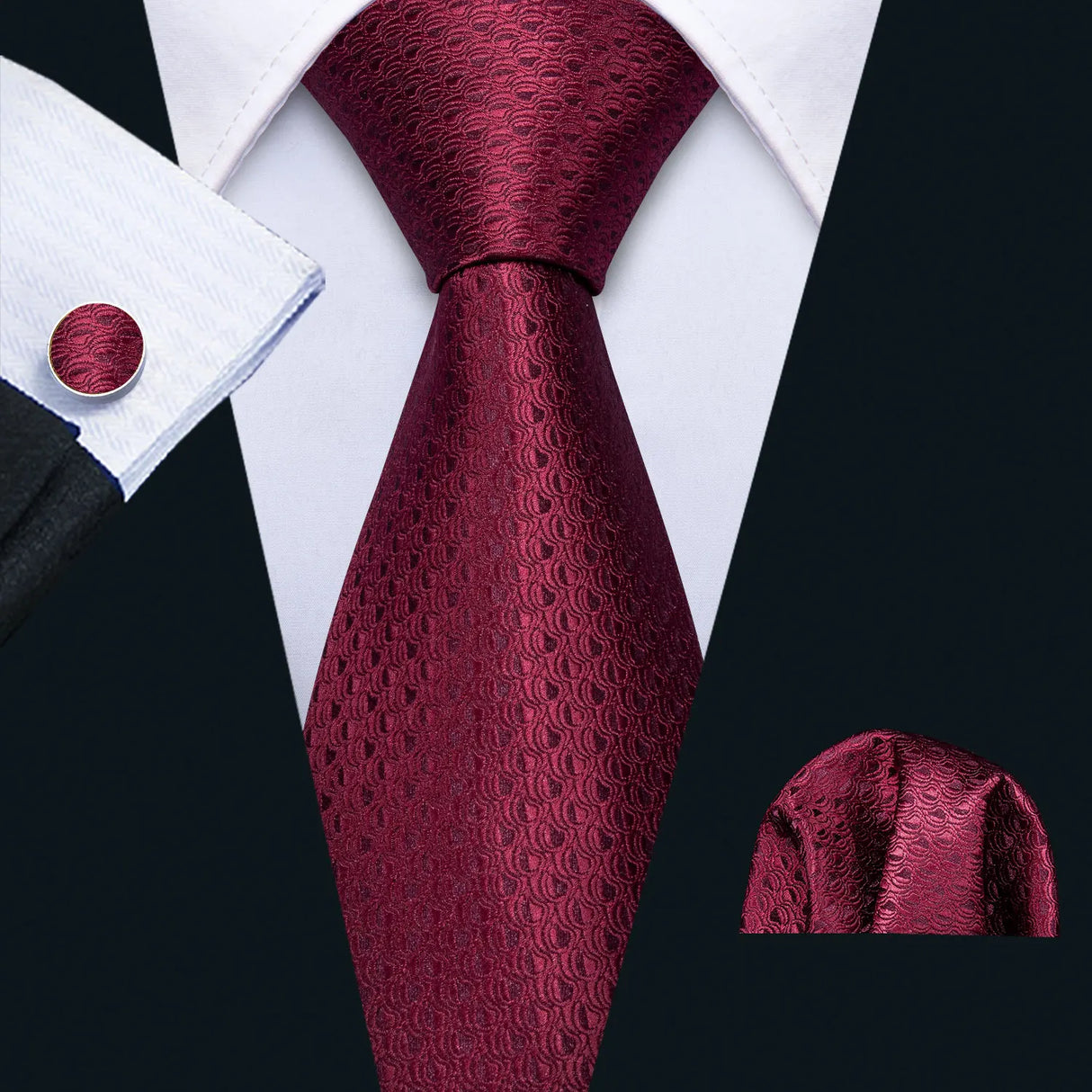 Barry.Wang Ensemble cravate et boutons de manchette en soie pour homme, motif jacquard, rouge, bordeaux, rose, pour mariage, affaires, fête
