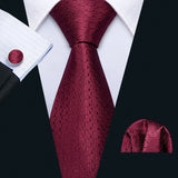 Barry.Wang Ensemble cravate et boutons de manchette en soie pour homme, motif jacquard, rouge, bordeaux, rose, pour mariage, affaires, fête