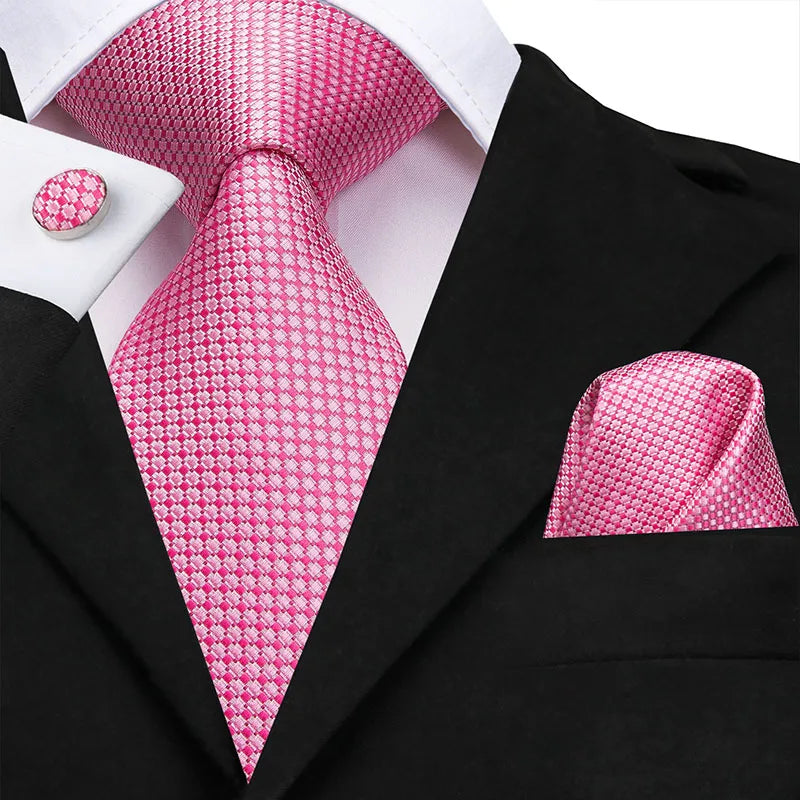 Hi-Tie 100% soie classique pour homme, cravate de mariage corail rose rouge pêche, pochette carrée, boutons de manchette, ensemble de cravates roses pour hommes, cravates cachemire unies