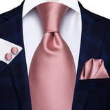 Hi-Tie Cravate de mariage en soie pour homme, motif cachemire, couleur unie, rose, corail, design tendance, qualité, mouchoir, bouton de manchette, fête d'affaires