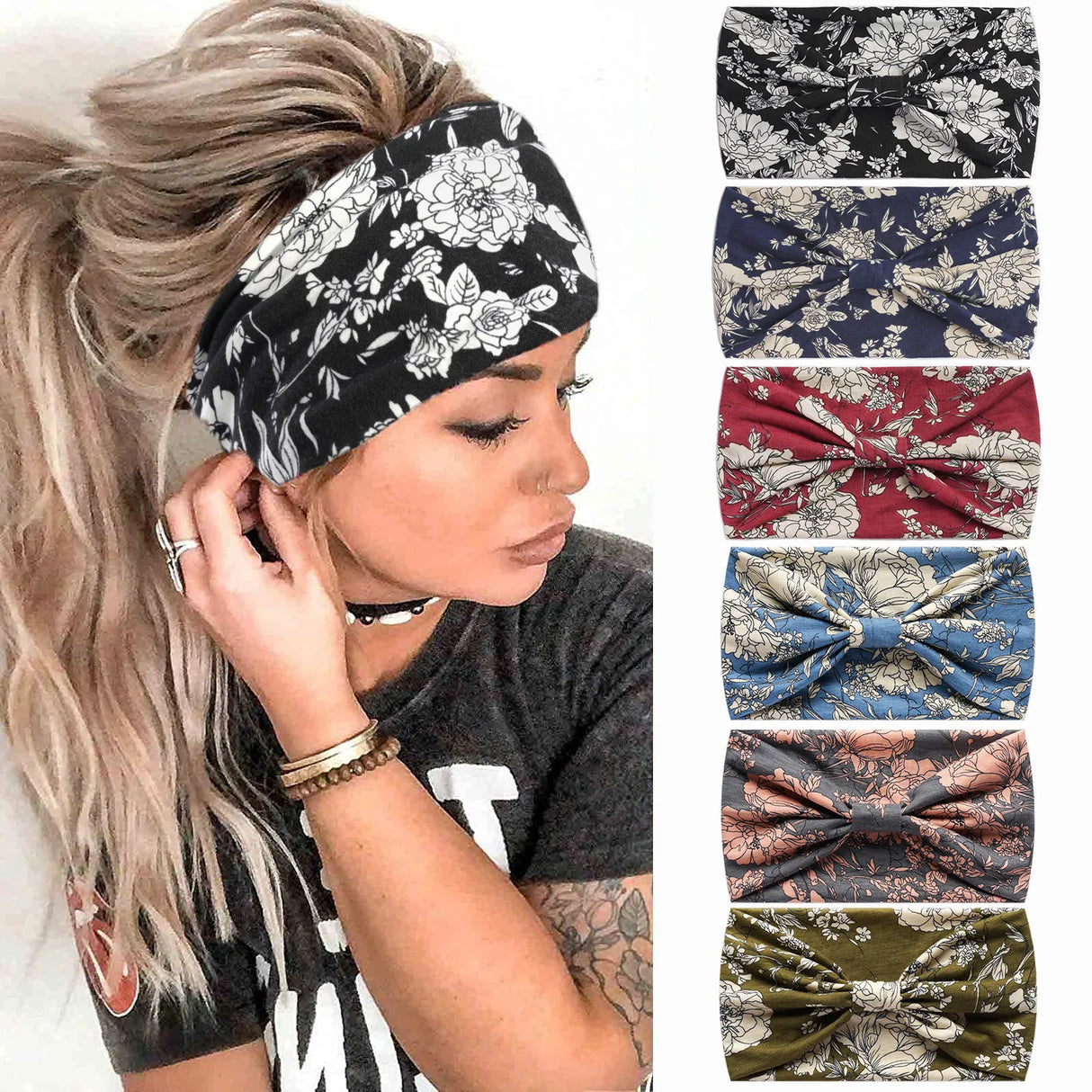Boho Headbands For Women Fashion Stretch Wide Hair Bands Knoted Turban Yoga Sweatband Elastic Head Bands Stylish Wrap Headbands