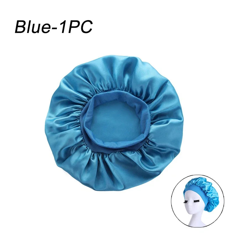 New Women's Satin Solid Wide-brimmed Sleeping Hat Unisex Head Wrap Elastic Band Cap Hair Care Bonnet Night Hat bonnet de nuit