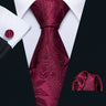 Cravate de luxe pour homme, ensemble de boutons de manchette et mouchoir en soie à rayures rouges, style business, Barry.Wang, accessoire tendance pour mariage, fête, décontracté