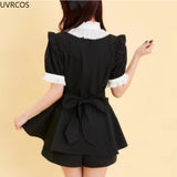 Robe style gothique japonais Y2K Lolita à carreaux avec nœud en strass et short, ensemble doux pour femmes, chemise à manches courtes bouffantes et boutons, robes de soirée