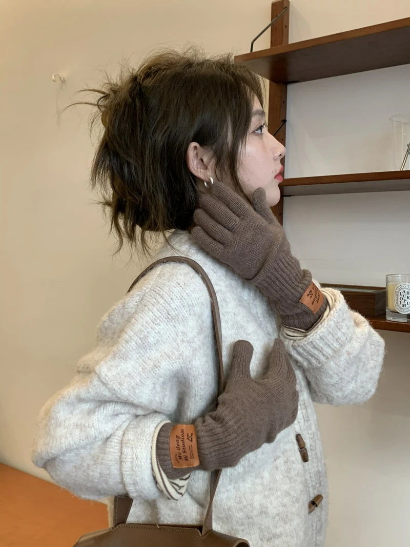 Neue Touchscreen-Handschuhe für Damen, Winter, verdicken, warm, gestrickt, Stretch-Handschuhe, Vollfinger-Skihandschuhe für Damen