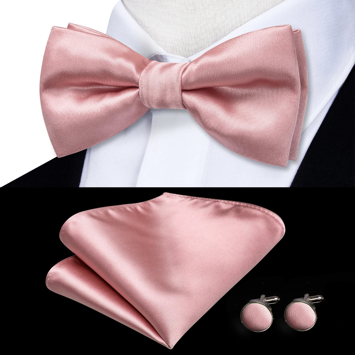 Hi-Tie Jacquard Silk Nœud papillon pour homme, ensemble de boutons de manchette et mouchoir, nœud papillon pré-noué, noir, blanc, gris, bleu, rouge, vert, rose, violet