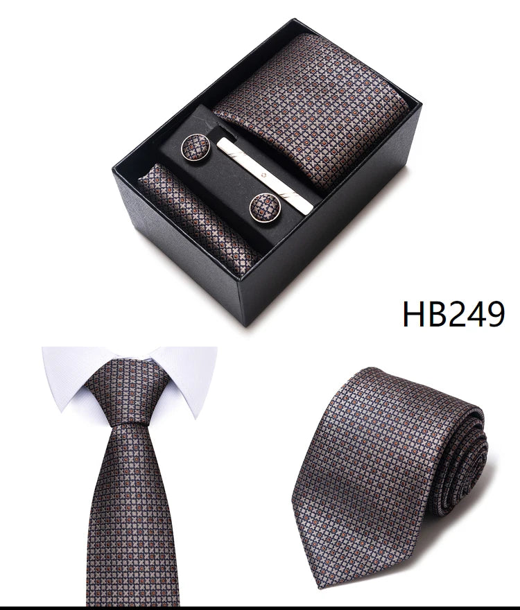Cravate pour homme, tout nouveau style, cadeau de mariage, ensemble de pochettes, boîte à cravates, accessoires de costume noirs pour hommes