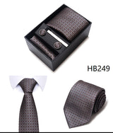 Cravate pour homme, tout nouveau style, cadeau de mariage, ensemble de pochettes, boîte à cravates, accessoires de costume noirs pour hommes