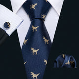 Ensemble de cravates pour homme, motif dinosaure, bleu marine et doré, 8,5 cm, en soie, idéal pour un mariage, FA-5191