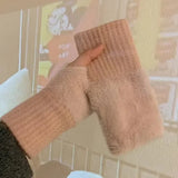 2024 New Mink Fleece Half Finger Gloves for Women's Soft Winter Warmth Luxury Solid Color Plush Knitted Fingerless Gloves
