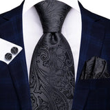 Cravate élégante pour homme, motif cachemire, rayures noires et dorées, en soie, pour mariage, mouchoir, boutons de manchette, pour entreprise, fête, livraison directe