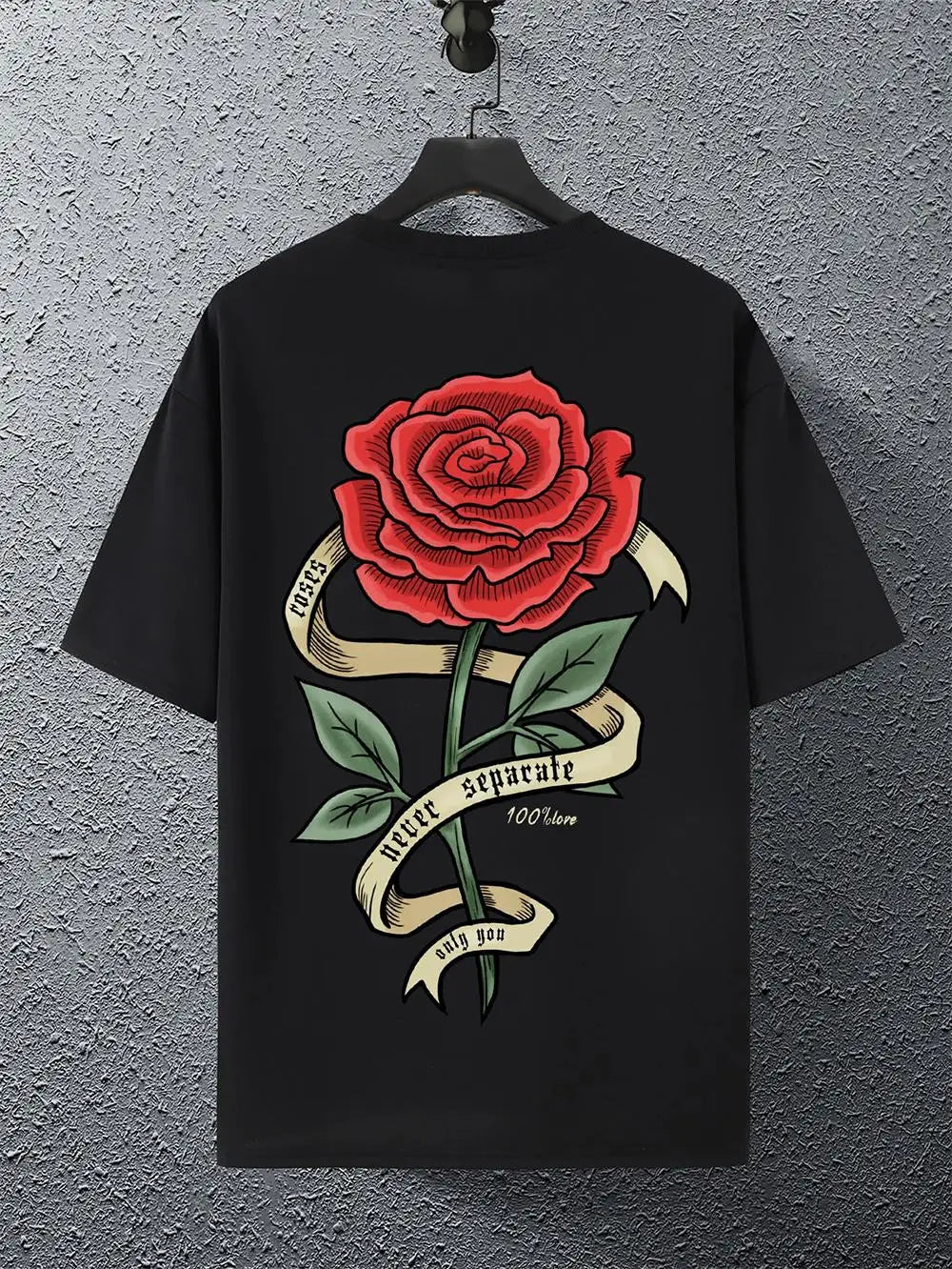 Red Roses Wrapped In Ribbons Printing Clothes Men Cotton Breathable Tee Clothes Oversized Casual Loose T-Shirts Short Sleeve
