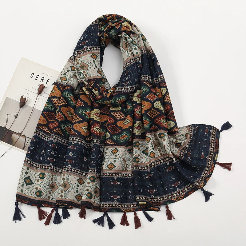 Fashion Printed Leopard Scarf Female Spring Muslim Women Hijab Scarves Tassel Large Size Headband Handkerchief Women's Bandana