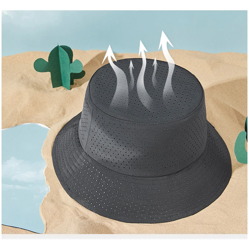 Chapeau de soleil d'été pour hommes et femmes, casquette Panama en maille à séchage rapide, chapeau seau plat en maille respirante, casquette de pêcheur grande taille