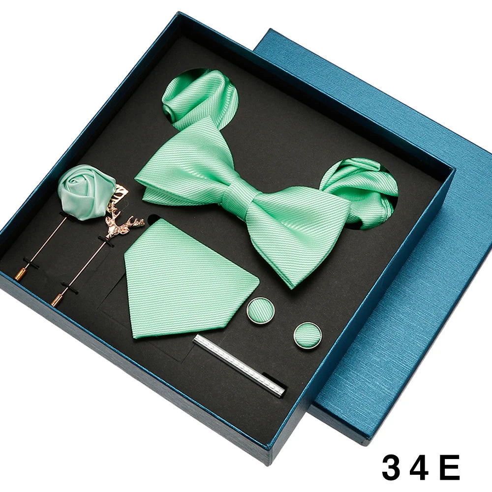 Coffret cadeau pour homme et femme, pochette, cravate, boutons de manchette, broche, couleur unie, pour mariage, affaires, vente en gros