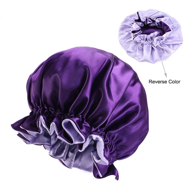 Bonnet de nuit en soie pour femme, double couche, couvre-tête, bonnet de douche tendance, bonnet réglable en satin de soie pour femme