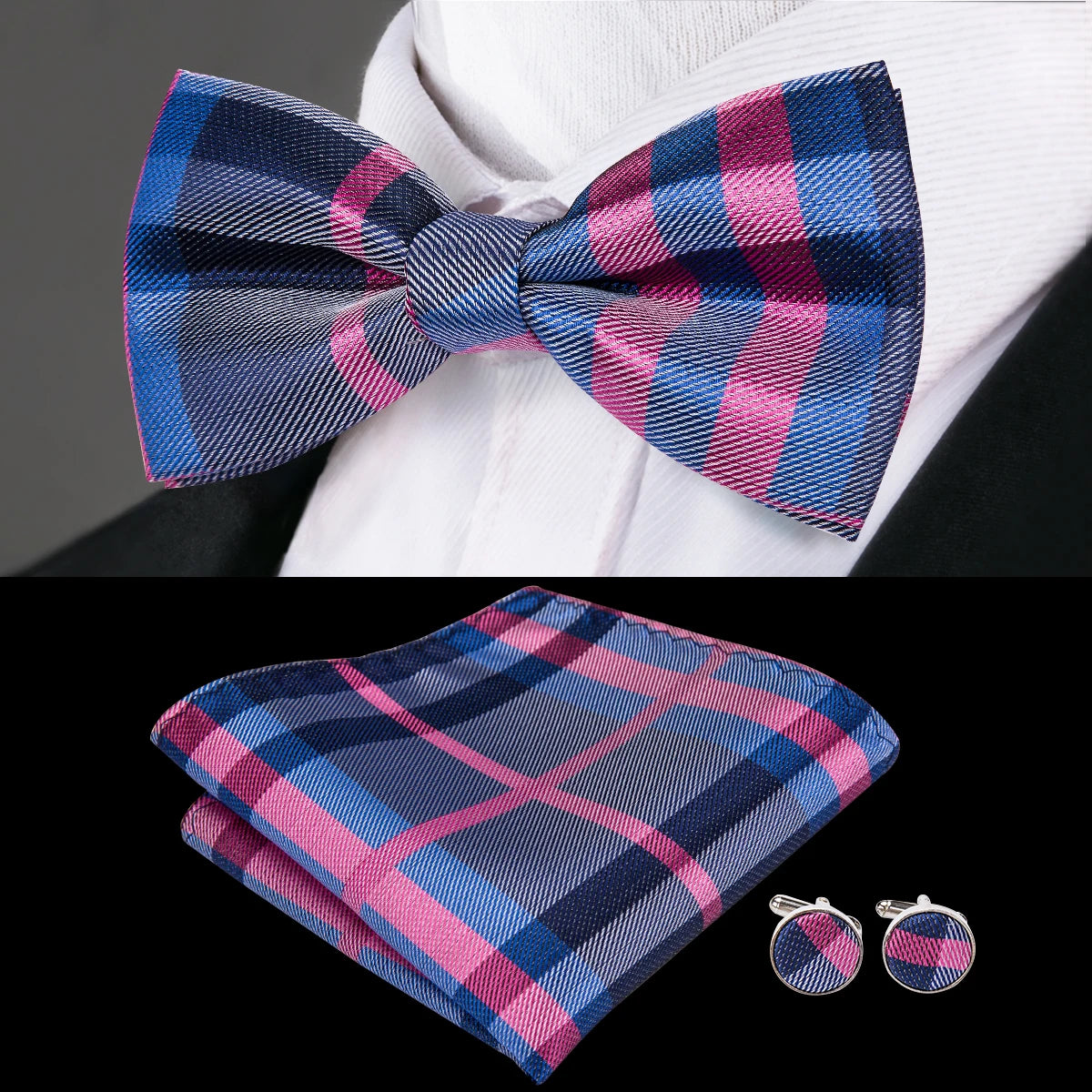 Hi-Tie Marque Soie Pré-noué Homme Nœud Papillon Mouchoir Boutons de Manchette Ensemble Nœud Papillon pour Homme Jacquard Solide Cachemire Floral Mariage Cadeau d'Affaires