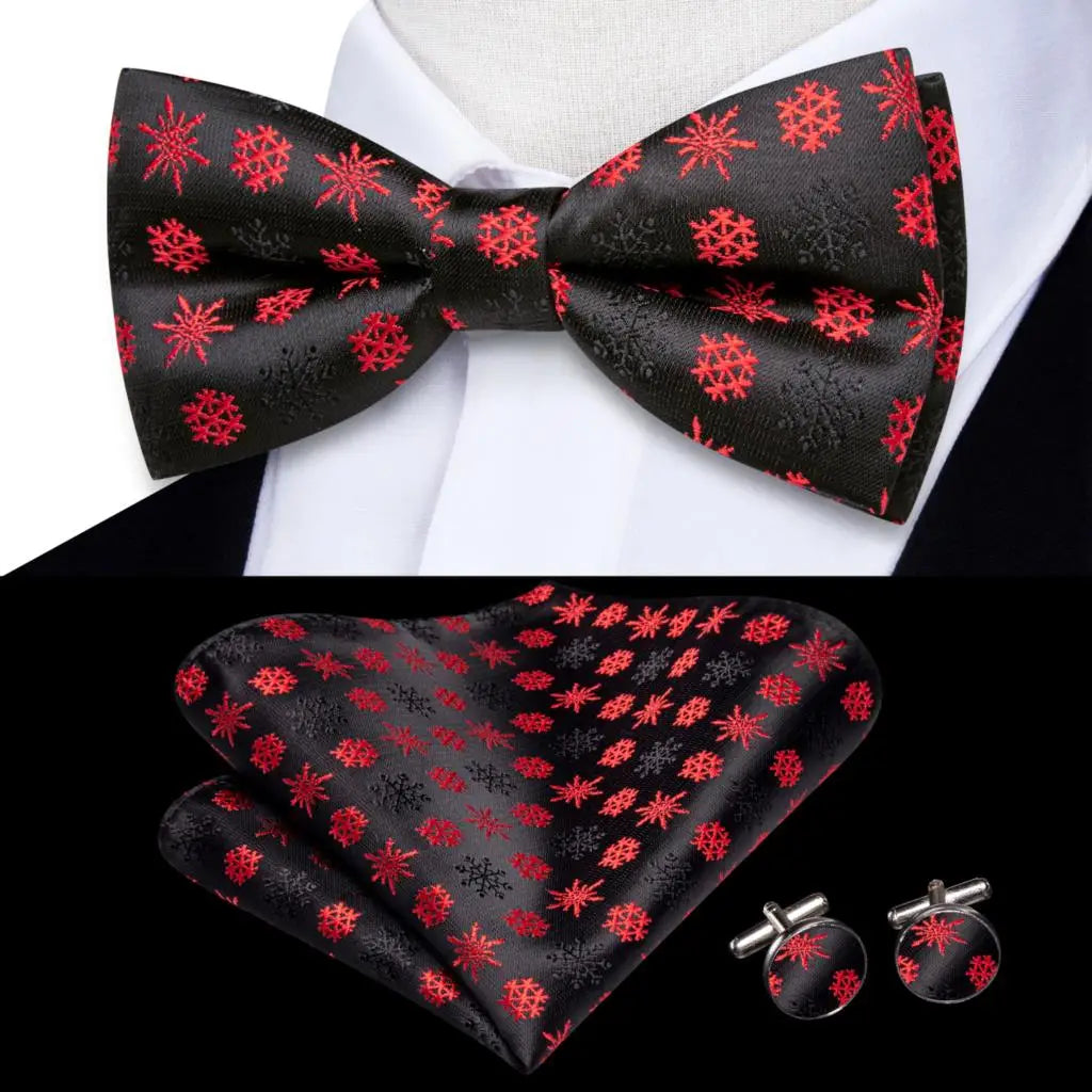 Hi-Tie Nœuds papillon verts de Noël pour hommes Cravate papillon en soie Ensemble de boutons de manchette et mouchoirs pour fête de mariage Nœud papillon uni à carreaux cachemire