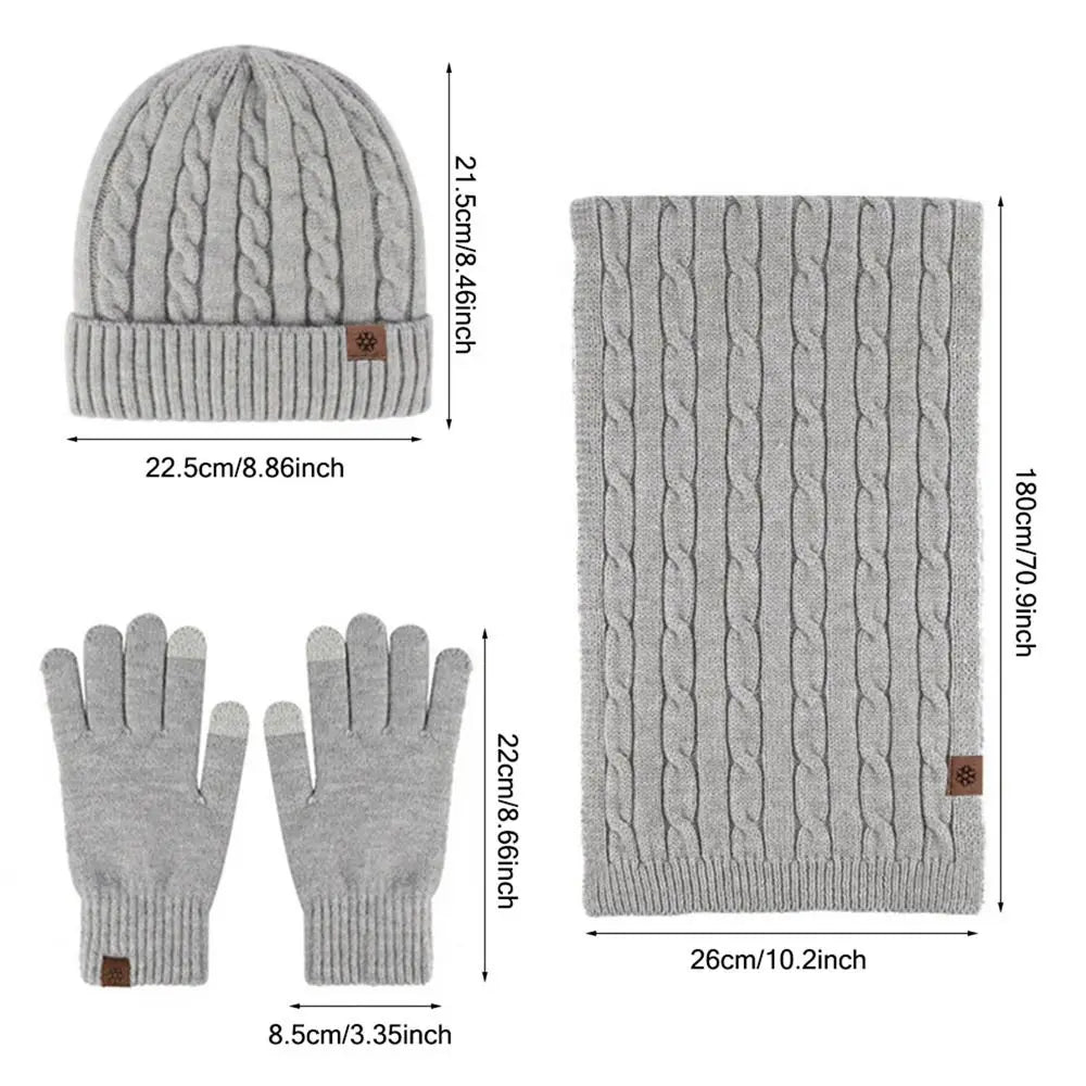 3-in-1-Beanie-Mütze, Schal, Handschuhe, Set, trendige, weiche, warme Touchscreen-Handschuhe, lässige Wintermütze für Damen und Herren