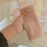 2024 New Mink Fleece Half Finger Gloves for Women's Soft Winter Warmth Luxury Solid Color Plush Knitted Fingerless Gloves