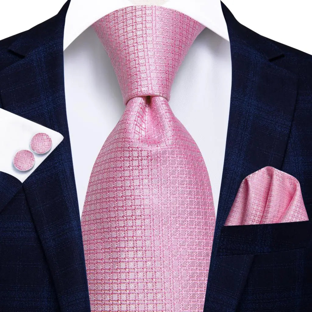 Hi-Tie Cravate de mariage en soie pour homme, motif cachemire, couleur unie, rose, corail, design tendance, qualité, mouchoir, bouton de manchette, fête d'affaires
