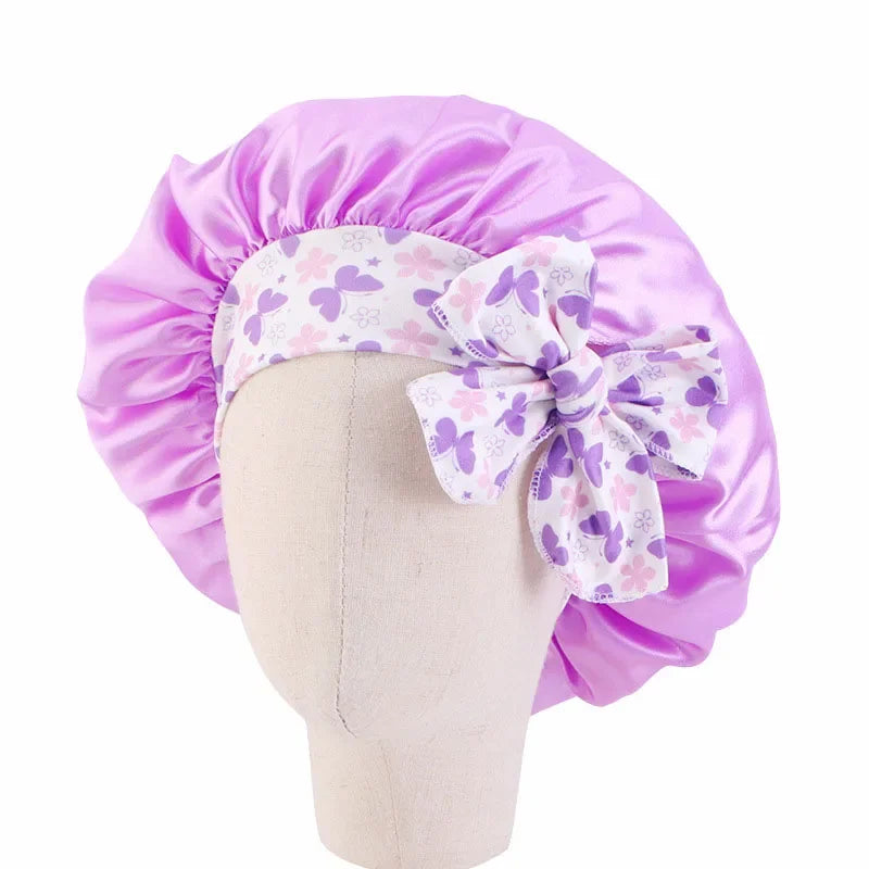 Bonnet de nuit pour enfants et filles, imprimé floral, bonnet de nuit en satin, turban, bonnet de nuit pour enfants, bonnet de soins capillaires, bonnet de nuit