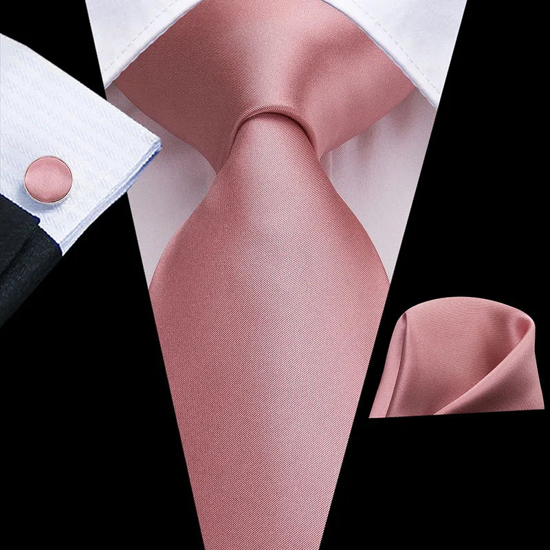 Hi-Tie 100% soie classique pour homme, cravate de mariage corail rose rouge pêche, pochette carrée, boutons de manchette, ensemble de cravates roses pour hommes, cravates cachemire unies