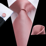 Hi-Tie 100% soie classique pour homme, cravate de mariage corail rose rouge pêche, pochette carrée, boutons de manchette, ensemble de cravates roses pour hommes, cravates cachemire unies
