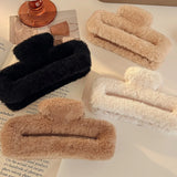 Winter Plush Square Hair Claw for Women Korean Elegant Acrylic Hairpins Faux Fur Hair Clip Pink Barrette Crab Hair Accessories