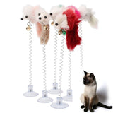 1pc Stick Spring Toy Suction With Bell Mouse Cat Interactive Pet Tool Elastic Scratcher Mice Teaser Entertainment Multicolor New